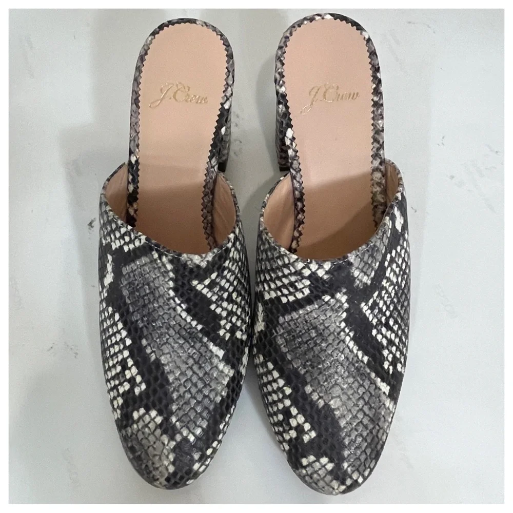 J.Crew Grey Sophia High Block-heel Faux Snakeskin Mules/Slides
